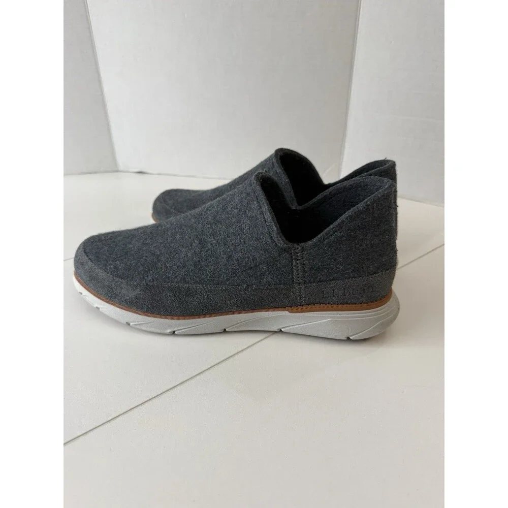 L.L.Bean Downeast Slip-Ons Men's Slippers Size 12 Gray Wool Lined Shoes 522894